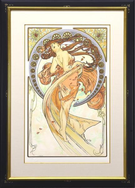 真作】【WISH】ミュシャ Alphonse Mucha「四芸術：ダンス」リトグラフ