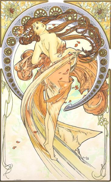 真作】【WISH】ミュシャ Alphonse Mucha「四芸術：ダンス」リトグラフ
