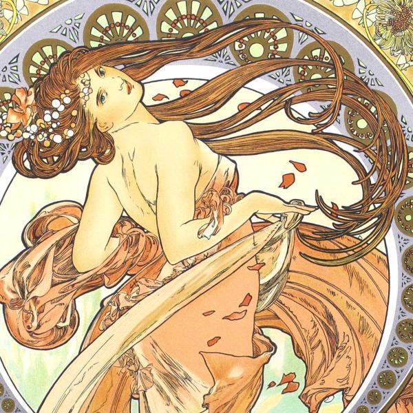 真作】【WISH】ミュシャ Alphonse Mucha「四芸術：ダンス」リトグラフ