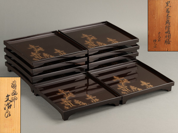 茶道具 指物師 四方盆 菓子器 萩井好斎 共箱 玉椿 金砂子 茶会 干菓子