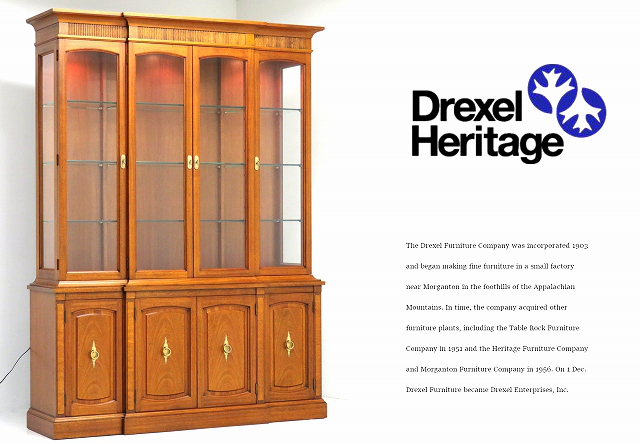 ★rnm483★展示品★ドレクセルヘリテイジ★ジャパン★トライユン★170万★照明付き★ガラス★飾り棚★キュリオケース★キャビネット★