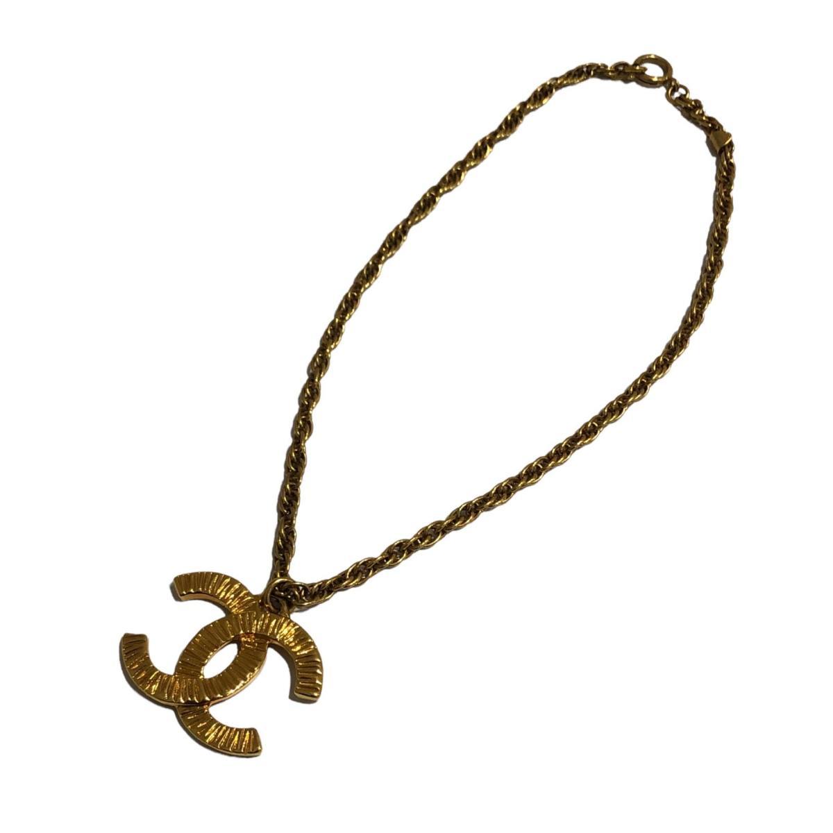 1円 CHANEL シャネル デカココマーク ゴールドカラー ネックレス 93P 