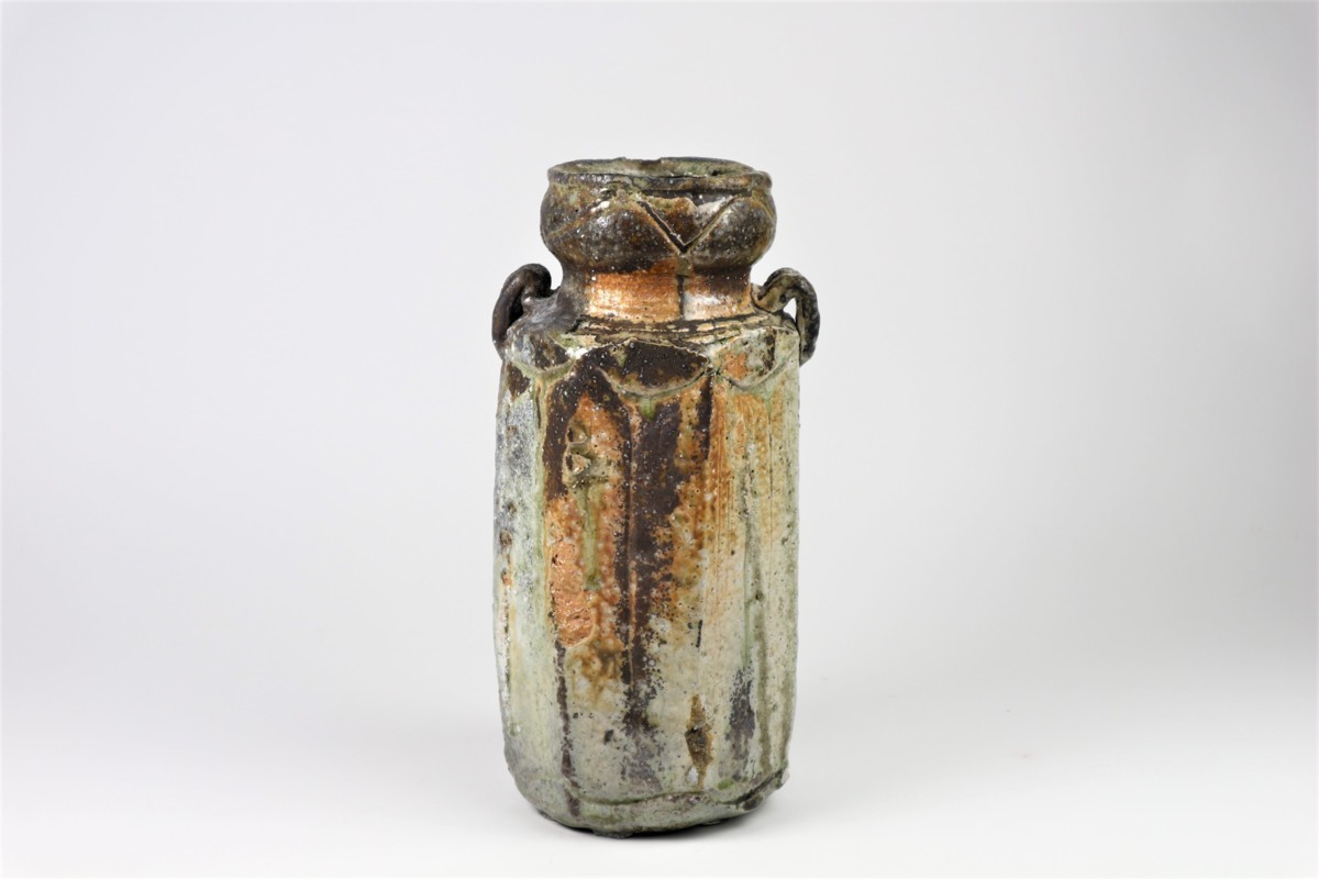 太閤窯 小西平内 伊賀花入 木箱付 h18.5cm 東キ8-0318④ 太閤窯 二代 小西平内 伊賀花入 共箱 / 伊賀焼 耳付 花瓶 花器 師
