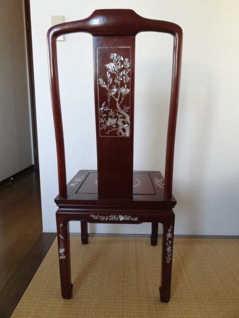○唐木 螺鈿細工 椅子 中国 木工品 アンティーク ほぼ未使用 極美品