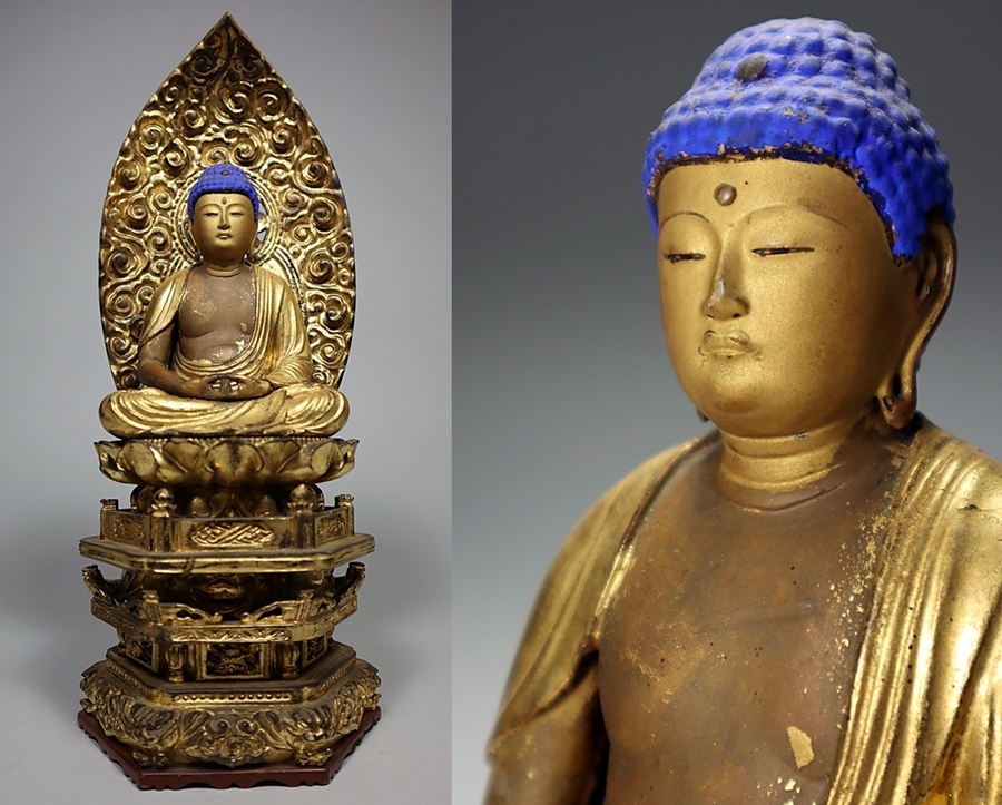 都涼音】仏教美術 木造塗金 玉眼 阿弥陀如来坐像 仏像 江戸時代(仏像 