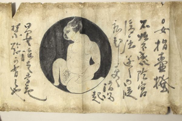 春画 巻物 肉筆画」北條玄斎 6図1巻｜江戸時代 男色 同性愛 避妊具