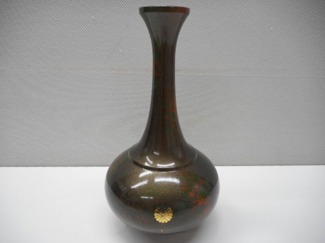 陶器 花瓶 菊紋 高岡銅器 美術工芸品 啓裕 工芸品祭 高岡銅器 峰雲作 菊紋入 鋳銅 花瓶 共箱付 藍綬褒章記念 菊紋