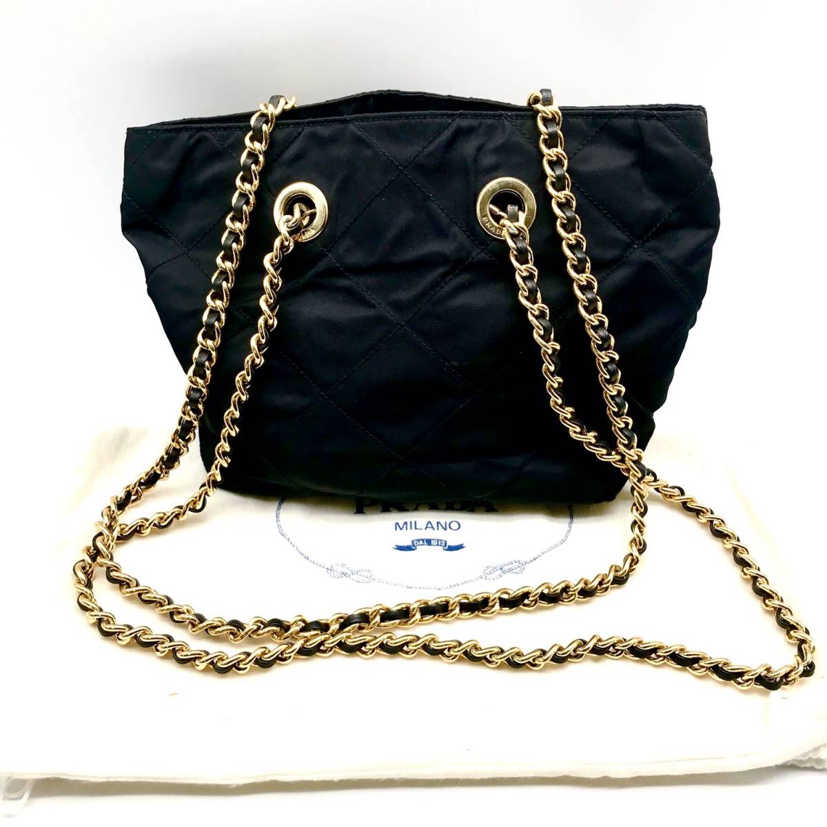 極美品◇プラダ PRADA チェーンショルダーバッグ 綺麗 ナイロン 黒