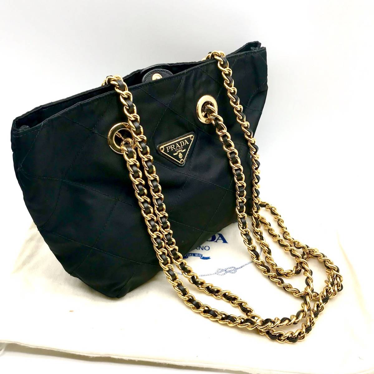 極美品◇プラダ PRADA チェーンショルダーバッグ 綺麗 ナイロン 黒