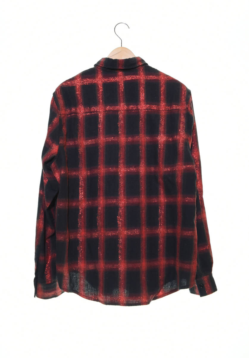 ☆ AMIRI アミリ Glitter Loose Fit Plaid Shirt グリッター ルーズフィットプレイド 長袖シャツ 150712 L 赤 レッド 黒 ブラック 103