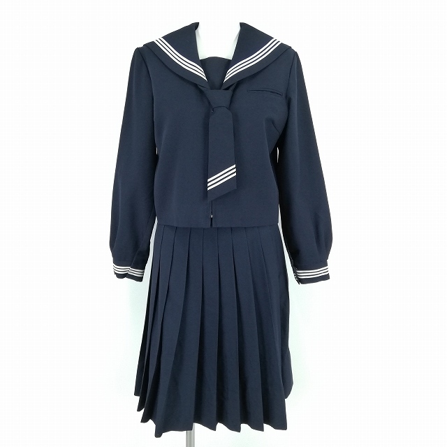 豊富な，最新作 1円 セーラー服 スカート ネクタイ 上下3点セット 大きいサイズ 冬物 長袖 白3本線 女子 学生服 千葉白山中学 紺 制服 ランクB EY6378(学生服)｜売買されたオークション情報、yahooの商品情報を 学生服