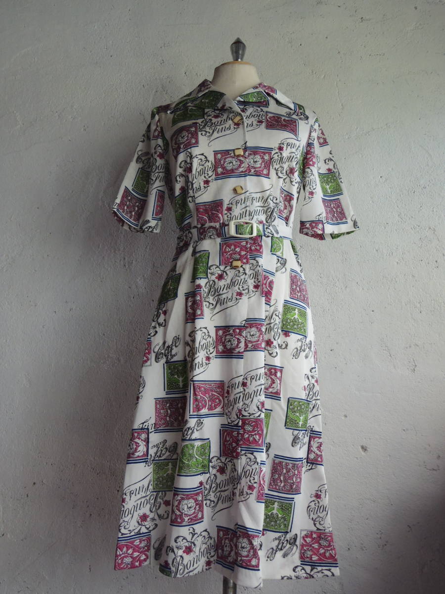 古着 レトロvintageおしゃれ柄レトロワンピ 昭和レトロワンピース70s60s70年代60年代 昭和レトロビンテージおしゃれ柄英字ワンピ Lサイズ 売買されたオークション情報 Yahooの商品情報をアーカイブ公開 オークファン Aucfan Com