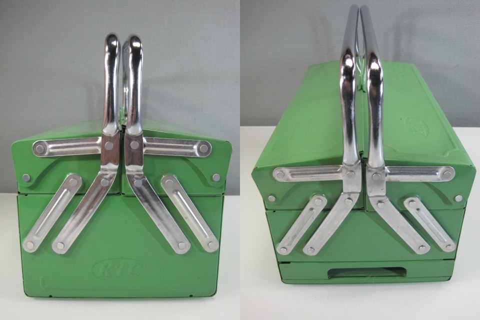 KTC ツールボックス 工具箱 2段 両開き 引き出し グリーン ポップ レトロ KTC ツールボックス 両開きタイプ グリーン色 工具箱 中古 少し前の