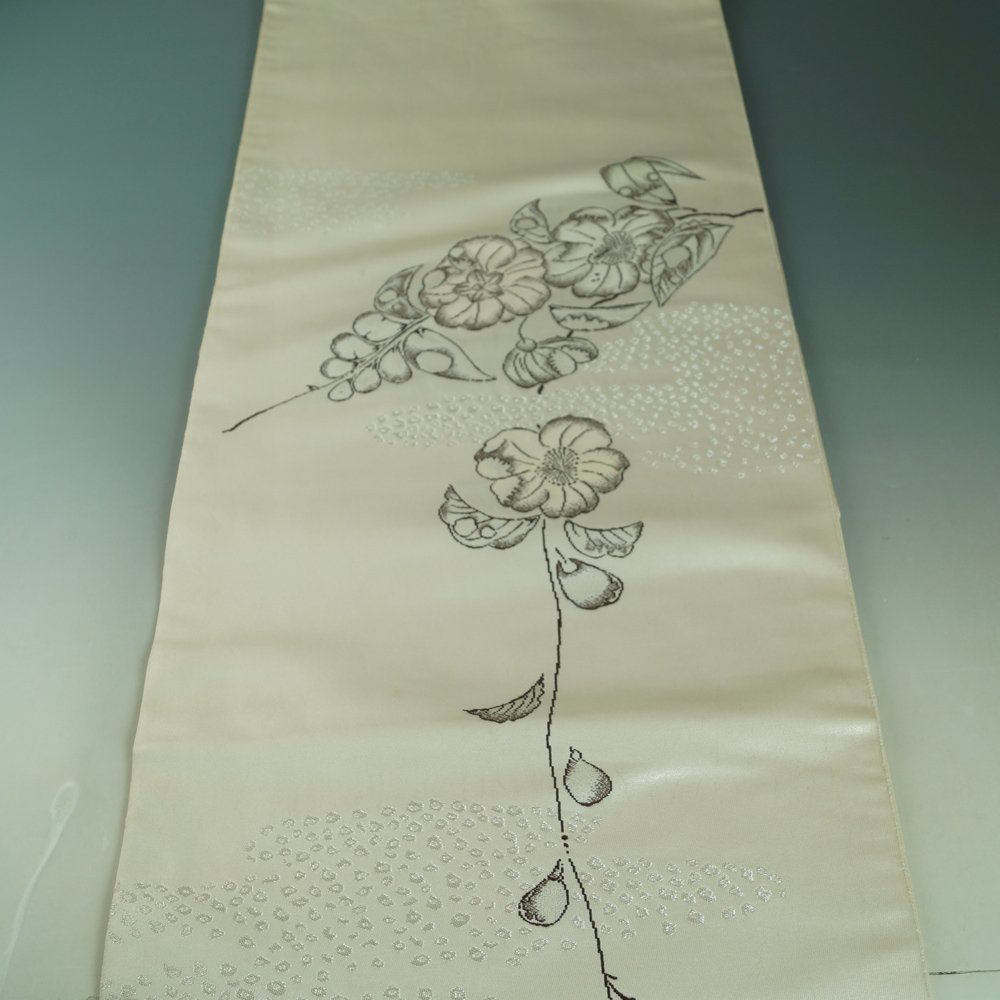 さら 大脇一心 辻が花 シルバー 袋帯 西洞院辻が花 大脇一心監修 袋帯 辻が花模様 落款有り 難有品 中古