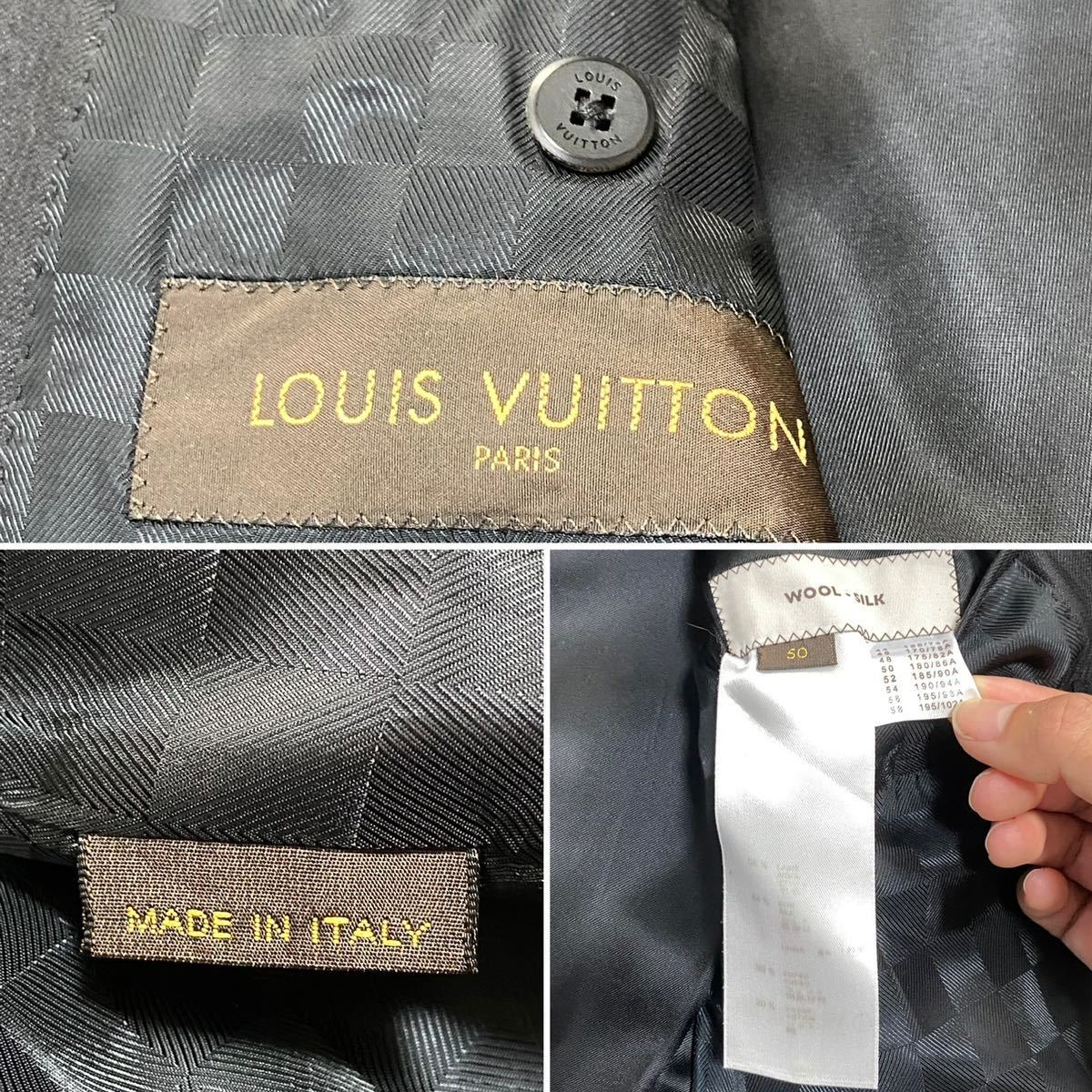 美品☆ ルイヴィトン LOUIS VUITTON シルク混 シングルスーツ 裏地 