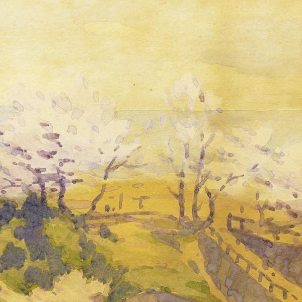 真作】【WISH】三宅克己「相模湾 拓岸の桜(真鶴）」水彩 4号 1941年作 