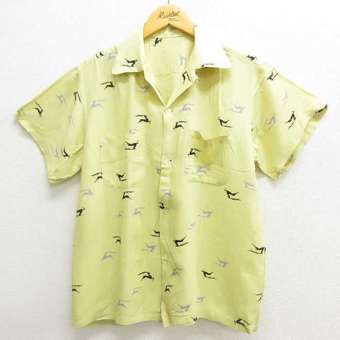 L/古着 半袖 ビンテージ シャツ メンズ 50s シカ 開襟 オープンカラー 薄黄 イエロー spe 22may16 中古 トップス