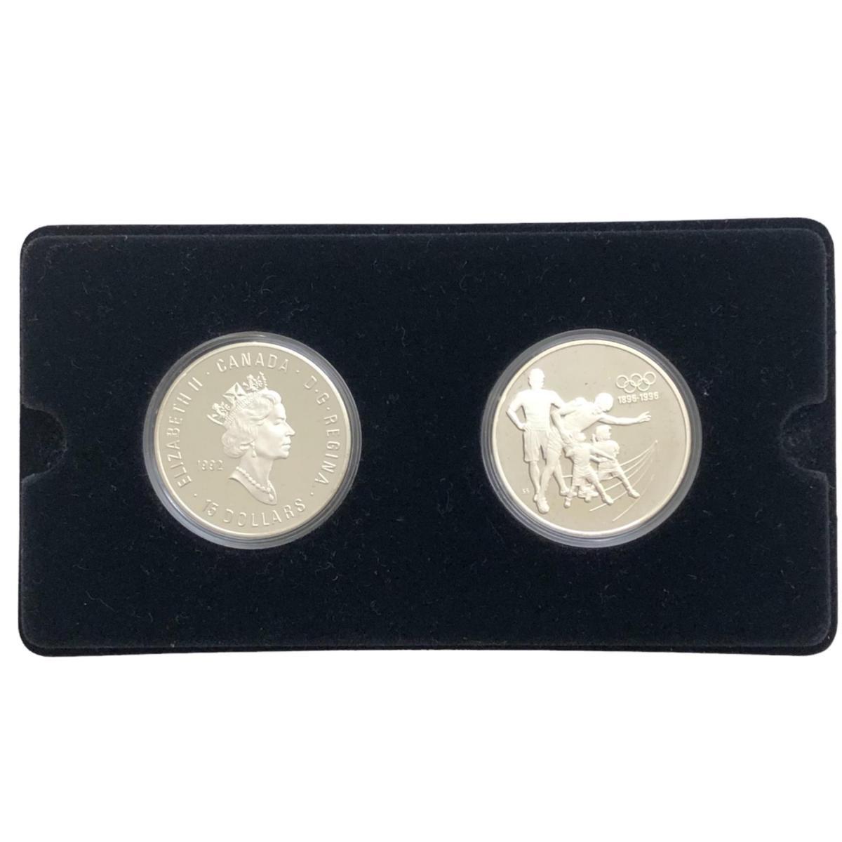 コ*ニ様 カナダ 1992年 オリンピック記念 15ドル銀貨 1896-1996 1896-1996オリンピック記念銀貨 カナダ15ドル銀貨 2枚セット SV925 総