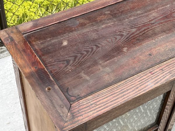 昭和レトロ ガラス扉 古びた食器棚 水屋 収納棚 引出し ガラス引戸