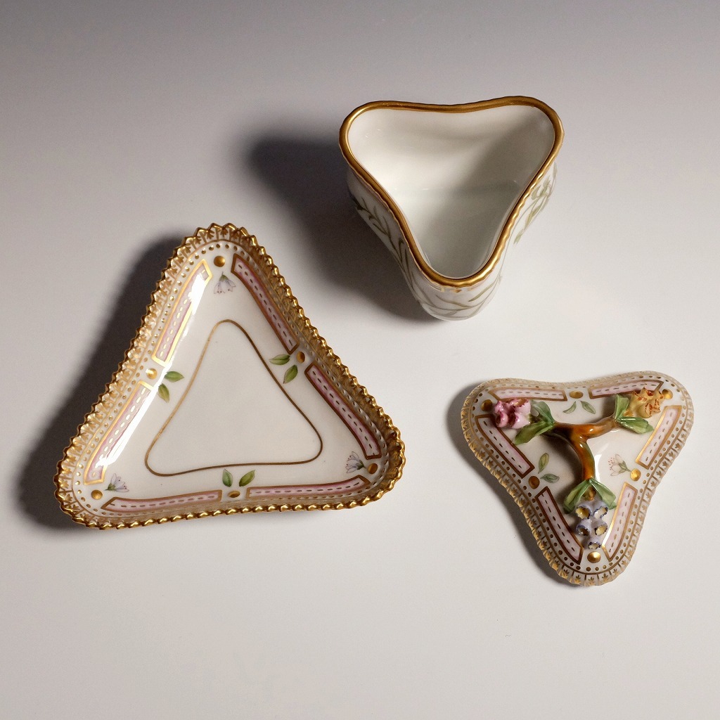 【美品】希少◆ロイヤルコペンハーゲン/Royal Copenhagen/フローラダニカ/Flora Danica 三角カスタードカップ＆ソーサー◆最高峰◆金彩_8