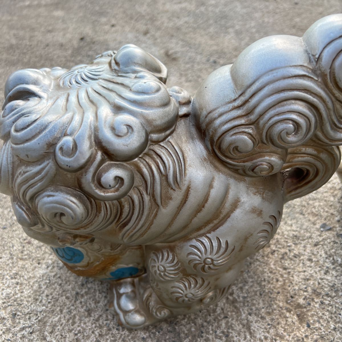 希少 九谷焼 玉乗り獅子 2匹 ツガイシーサー 狛犬 龍 縁起物 陶器 置物