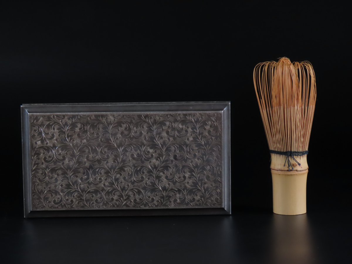 純銀製 銀製 STERLING 950 唐草彫内唐木長方箱 重量230g 煙草箱 御莨筥