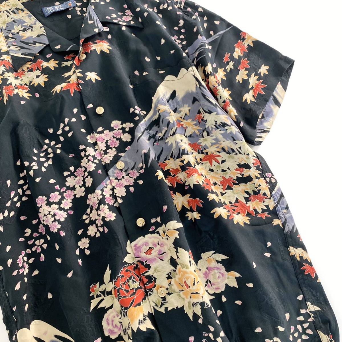 Ce25《美品》梵殷 半袖シャツ プリントシャツ 総柄 和柄 四季 桜 紅葉