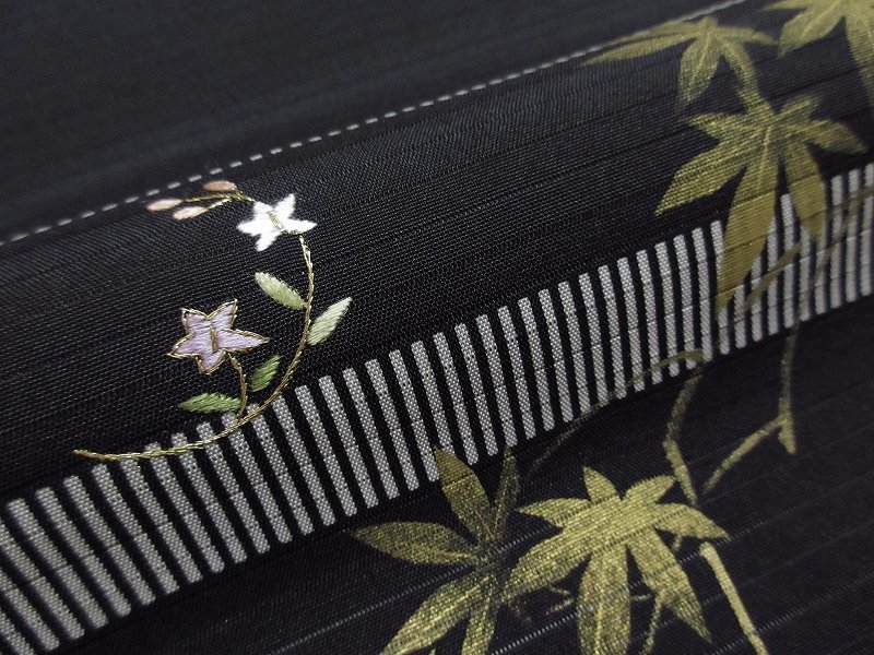 平和屋本店□極上 九寸開き名古屋帯 唐織 花唐草文 黒地 金糸