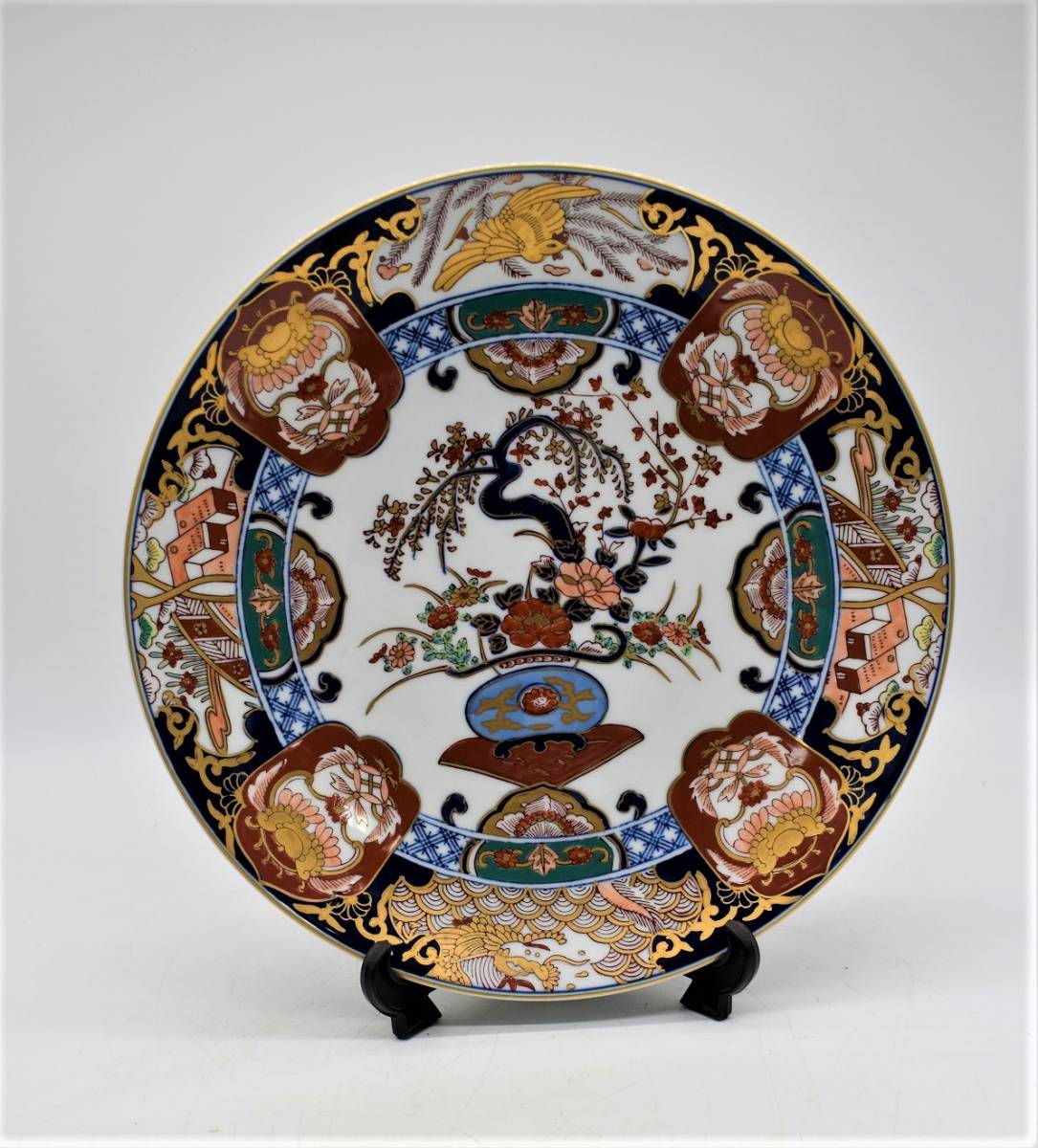 DH6－16【現状品】有田焼 秀峰作 額皿 竜花篭 金彩 色絵 大皿 飾皿 額 