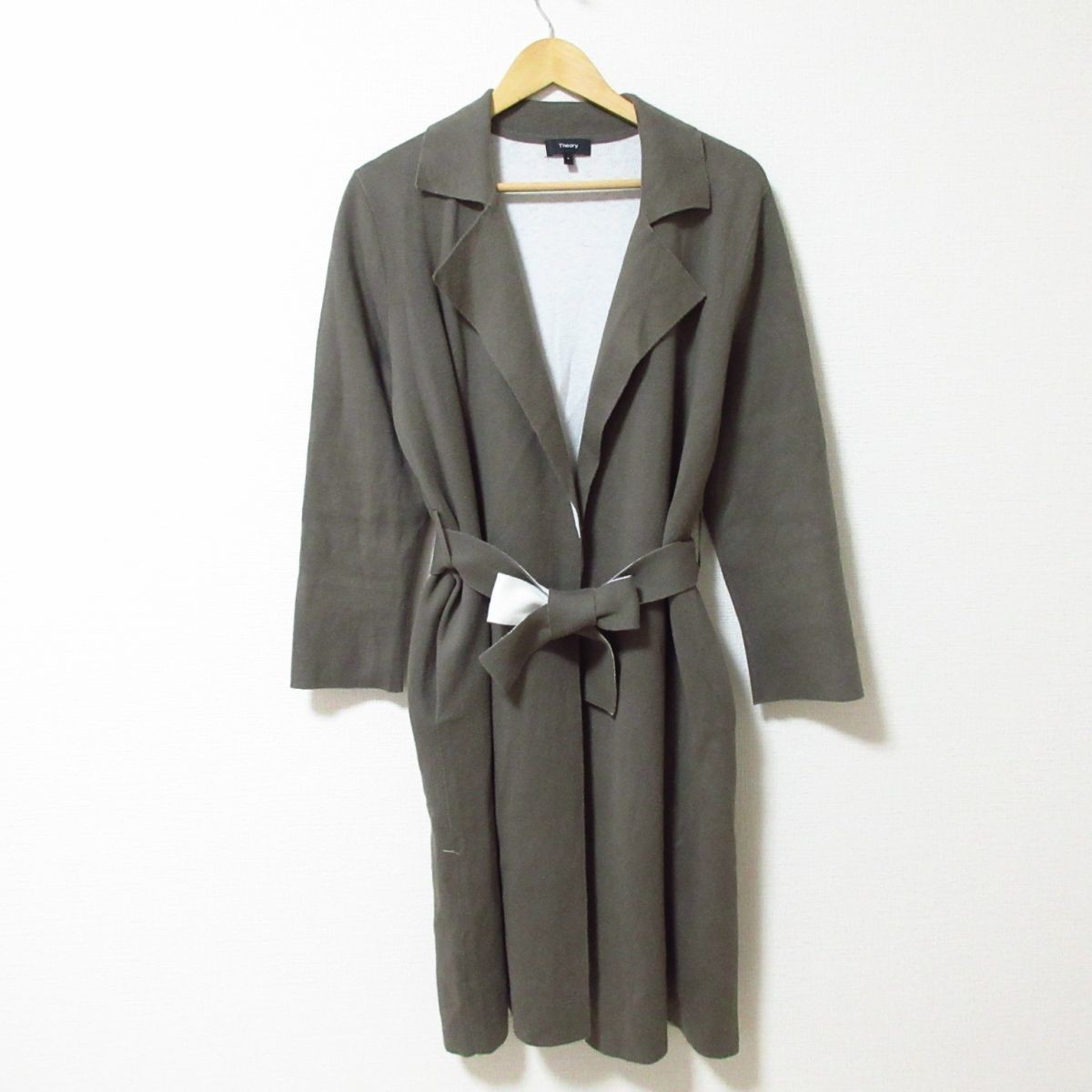 美品 2018AW Theory セオリー ダブルフェイス トレンチ カシコットン ロング ニット カーディガン コーディガン ガウンコート S グレー 034