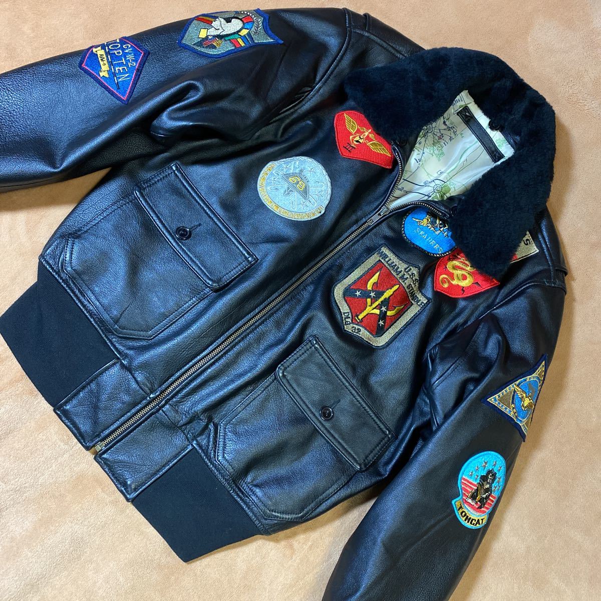 トップガン TOP GUN フライトジャケット G-1 牛革 ブラック系 サイズL 
