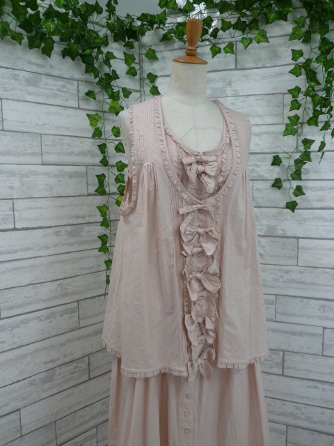 WORLD | ワールド ピンクハウス古着 専門店 lachambre&frasl;ラシャンブル ◎セットアップ WONDERFUL WORLD ワンピース ジレ M相当 レディース くすみピンク 綿 レース ワンダフルワールド カネコイサオ ■6-69y事