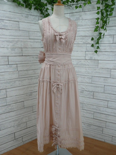WORLD | ワールド ピンクハウス古着 専門店 lachambre&frasl;ラシャンブル ◎セットアップ WONDERFUL WORLD ワンピース ジレ M相当 レディース くすみピンク 綿 レース ワンダフルワールド カネコイサオ ■6-69y事