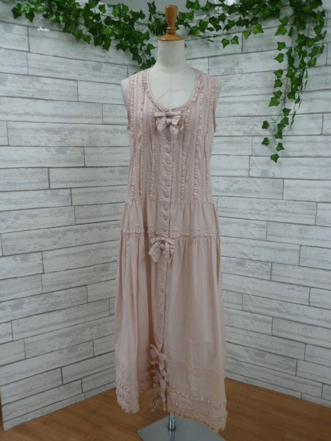 WORLD | ワールド ピンクハウス古着 専門店 lachambre&frasl;ラシャンブル ◎セットアップ WONDERFUL WORLD ワンピース ジレ M相当 レディース くすみピンク 綿 レース ワンダフルワールド カネコイサオ ■6-69y事