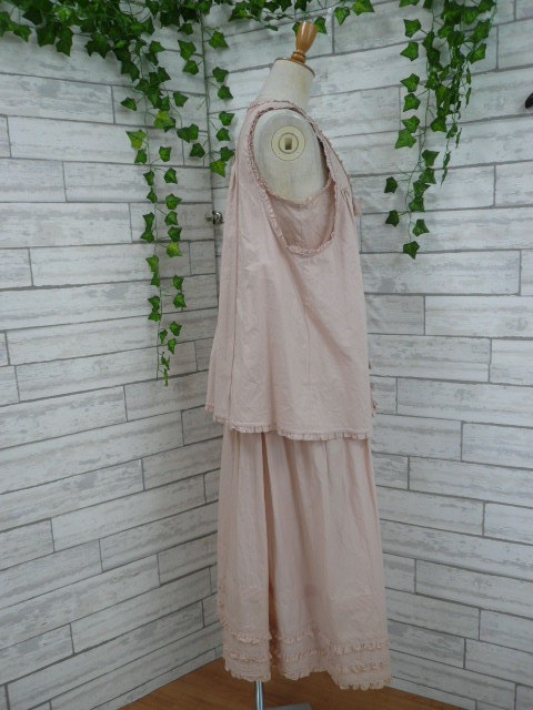 WORLD | ワールド ピンクハウス古着 専門店 lachambre&frasl;ラシャンブル ◎セットアップ WONDERFUL WORLD ワンピース ジレ M相当 レディース くすみピンク 綿 レース ワンダフルワールド カネコイサオ ■6-69y事