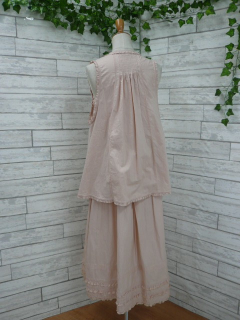 WORLD | ワールド ピンクハウス古着 専門店 lachambre&frasl;ラシャンブル ◎セットアップ WONDERFUL WORLD ワンピース ジレ M相当 レディース くすみピンク 綿 レース ワンダフルワールド カネコイサオ ■6-69y事