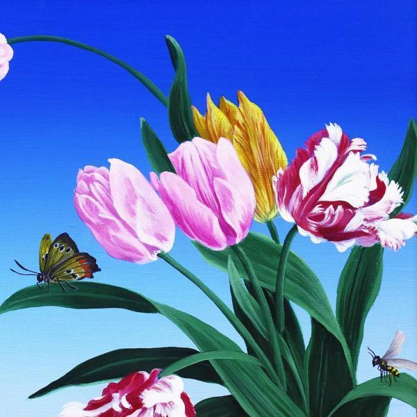 真作】【WISH】北久美子「花の宴」油彩 4号 ◇花と蝶々 〇南国花鳥画