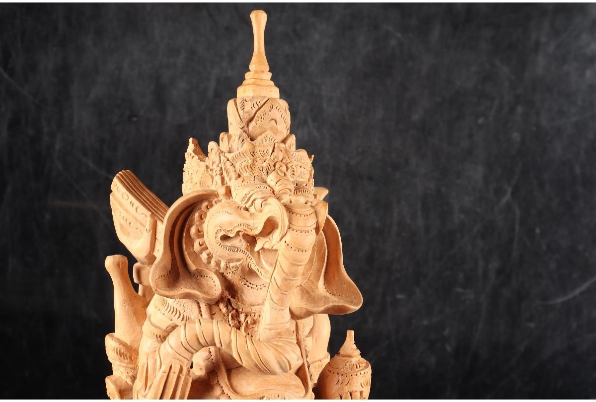 超特大神木カダムウッド製 木製 ガネーシャ像 置物 約30cm .co
