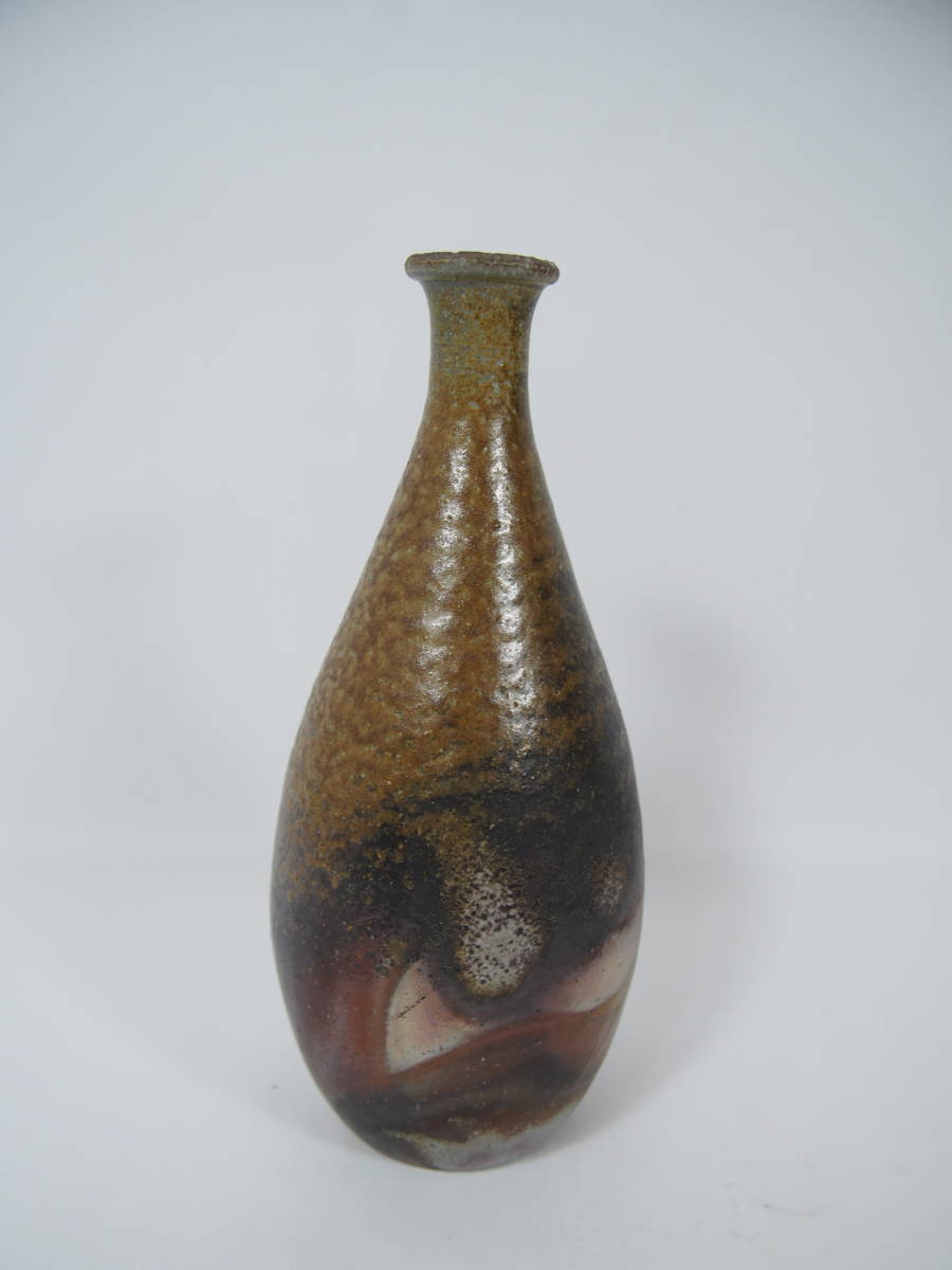 伊勢崎 創 備前焼 本窯 徳利型一輪花入 共箱 花器 茶道具 22 ー
