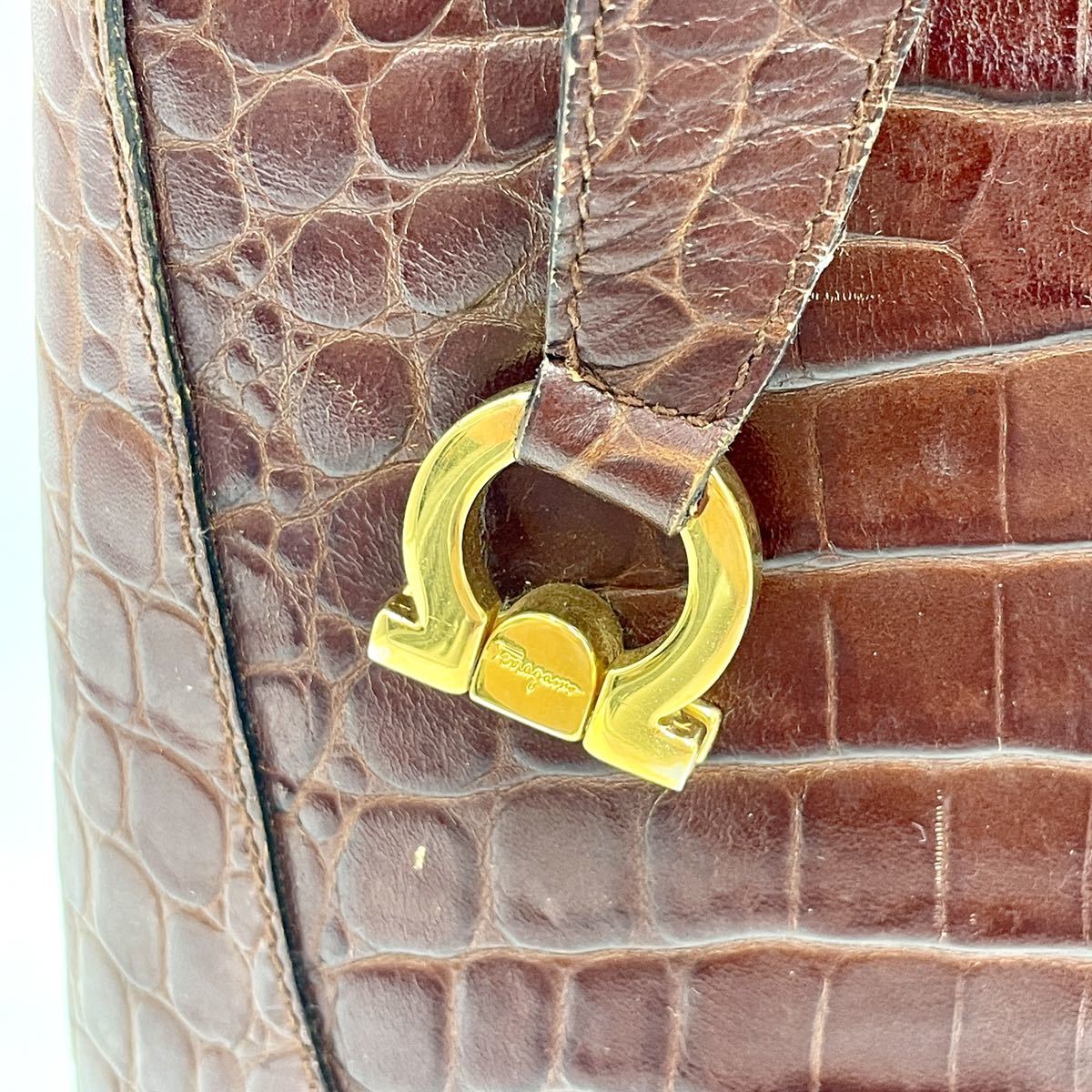1円■極上品■サルヴァトーレフェラガモ Salvatore Ferragamo トートバッグ ショルダーバッグ クロコ レザー ブラウン