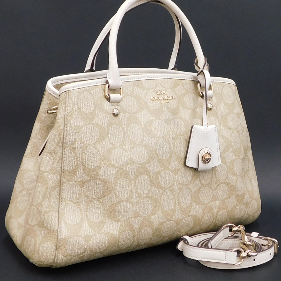 1円 美品 コーチ 2WAY ベージュ系 PVC シグネチャー 人気ブランド レディース COACH ■ Bis