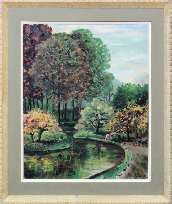 ☆真作保証【田代安政】 油彩画１５号 「秋の東大植物園」大調和会会員 元一線美術会員 都民展副会長☆_1