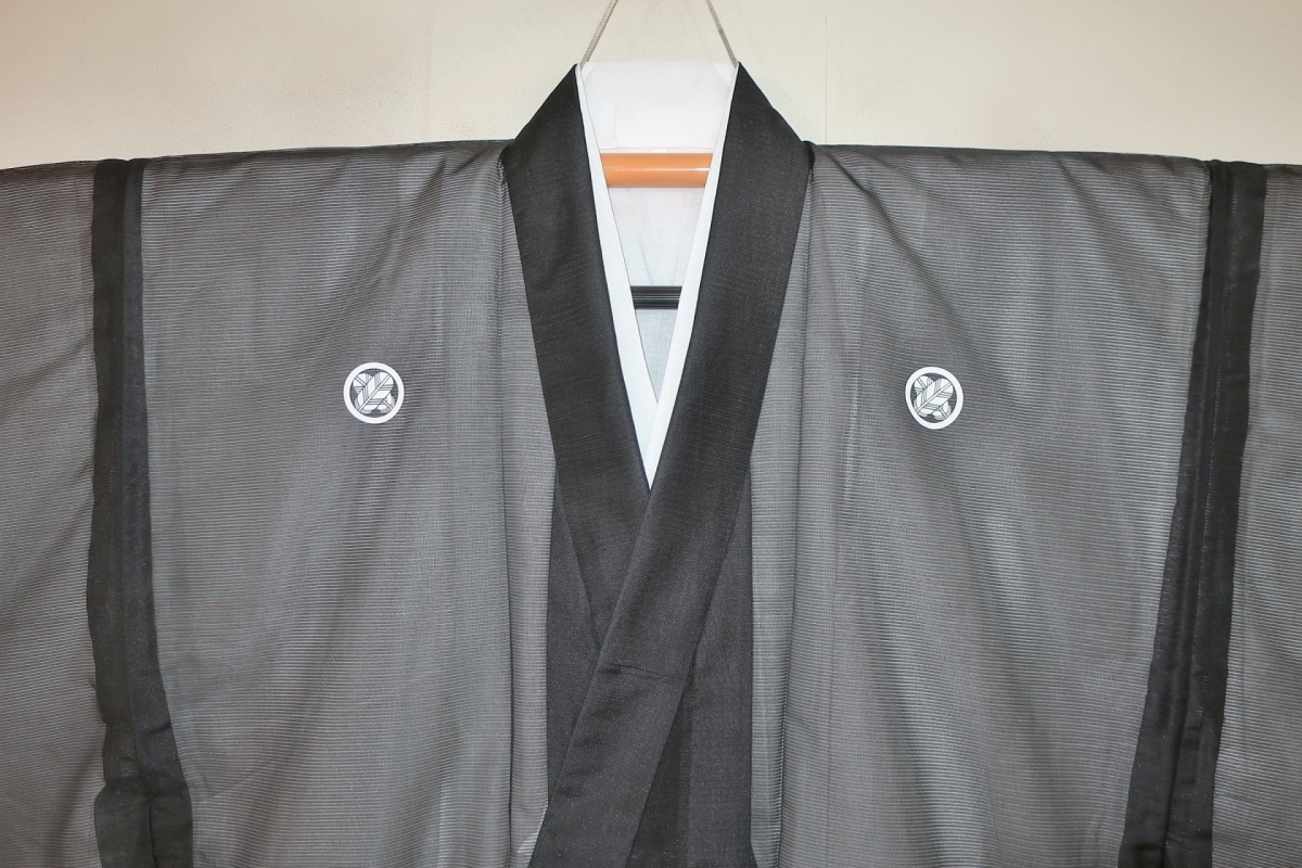 着物3サイズ】夏の男性用洗える黒紋付き着物単衣と弓道用白襦袢セット 