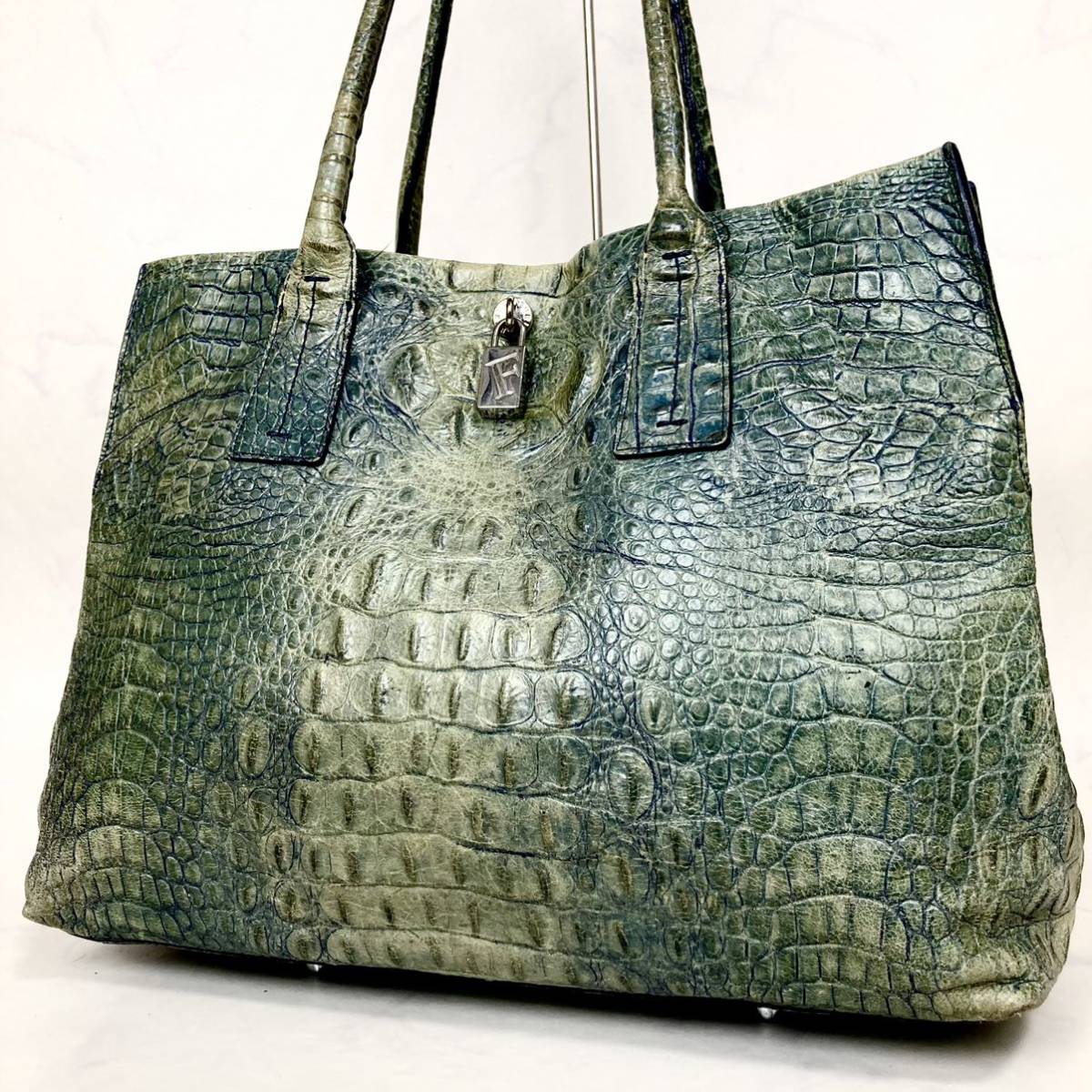 1円~【至極の逸品】FURLA フルラ クロコダイル クロコ 本革 レザー 