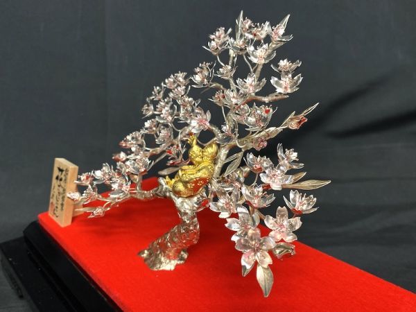 T622】純金/純銀製 花さかじいさん 光則作 金属工芸品 置物/飾り 和風