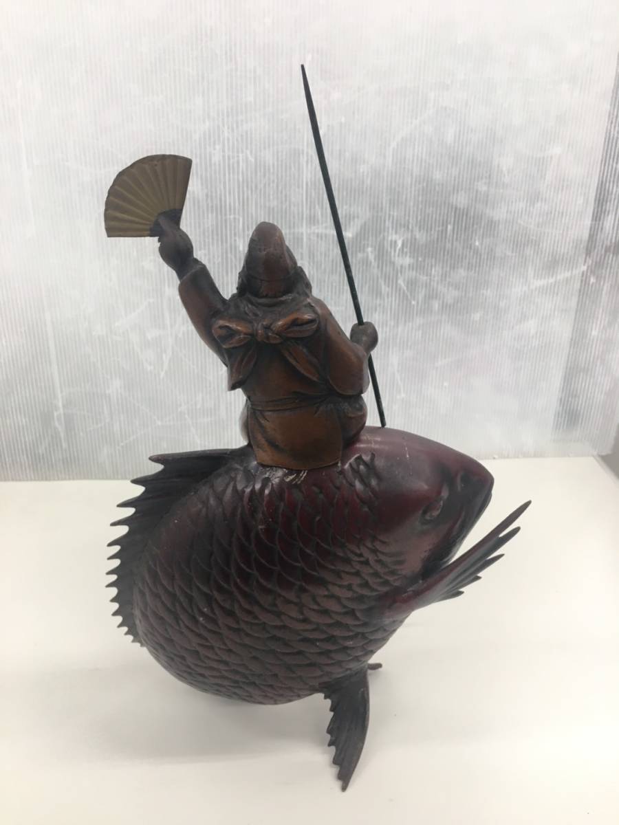 恵比寿様 鯛 縁起物 金属製 置物 横約31cm×奥行き約30cm×高さ約51cm