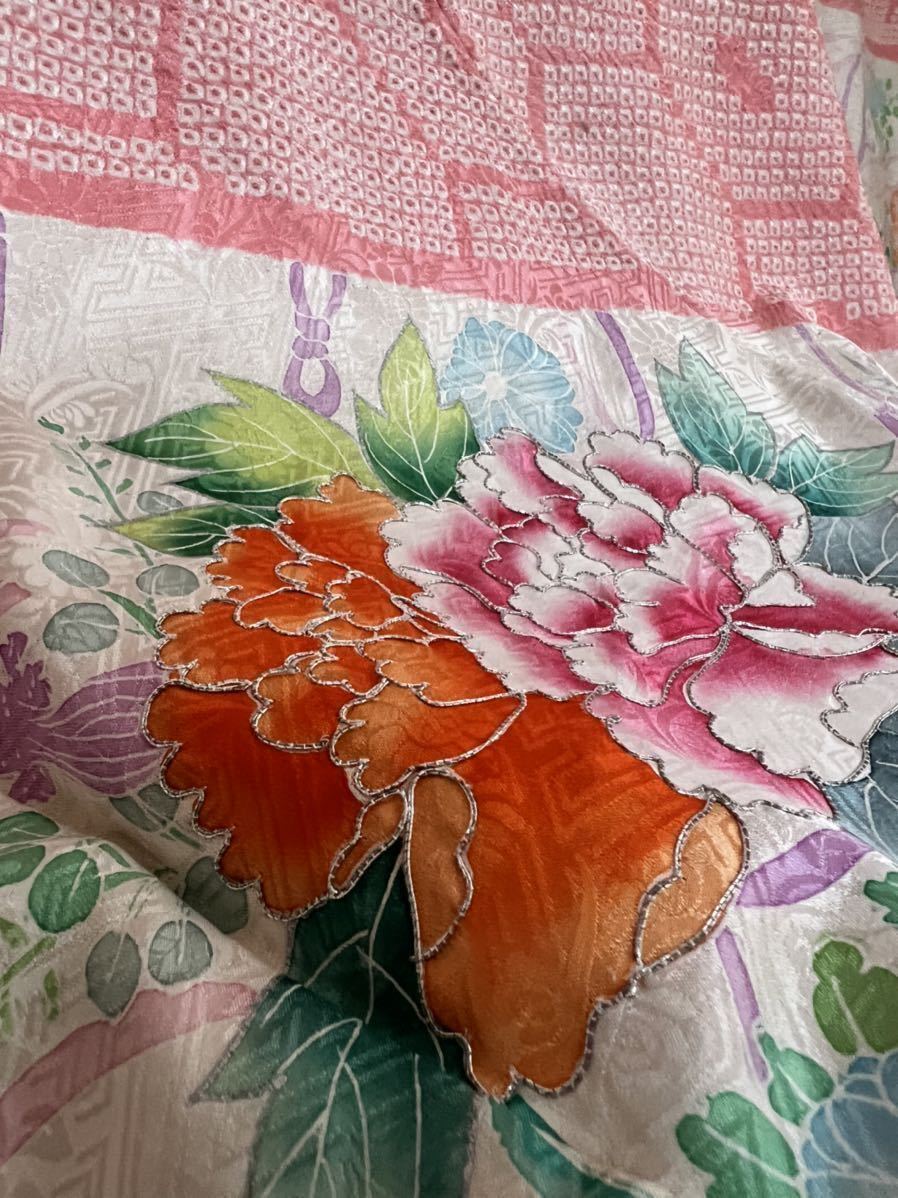 未使用 しつけ糸付き 上質小紋 絞り 花 逸品 振袖 未使用 未使用 しつけ糸付き 上質小紋 絞り 花 逸品 振袖 未使用