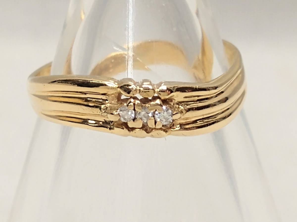 K18 ダイヤ付 リング 4号 1.3g 3粒 リング幅0.2-0.4cm |