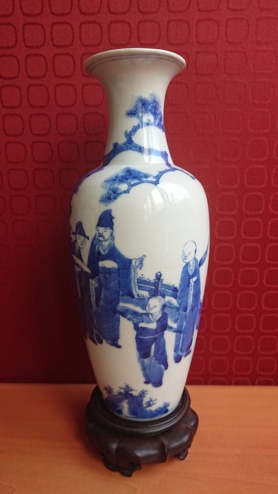 中国 唐物 古瓷 時代物 染付 清代青花人物紋瓶 唐物