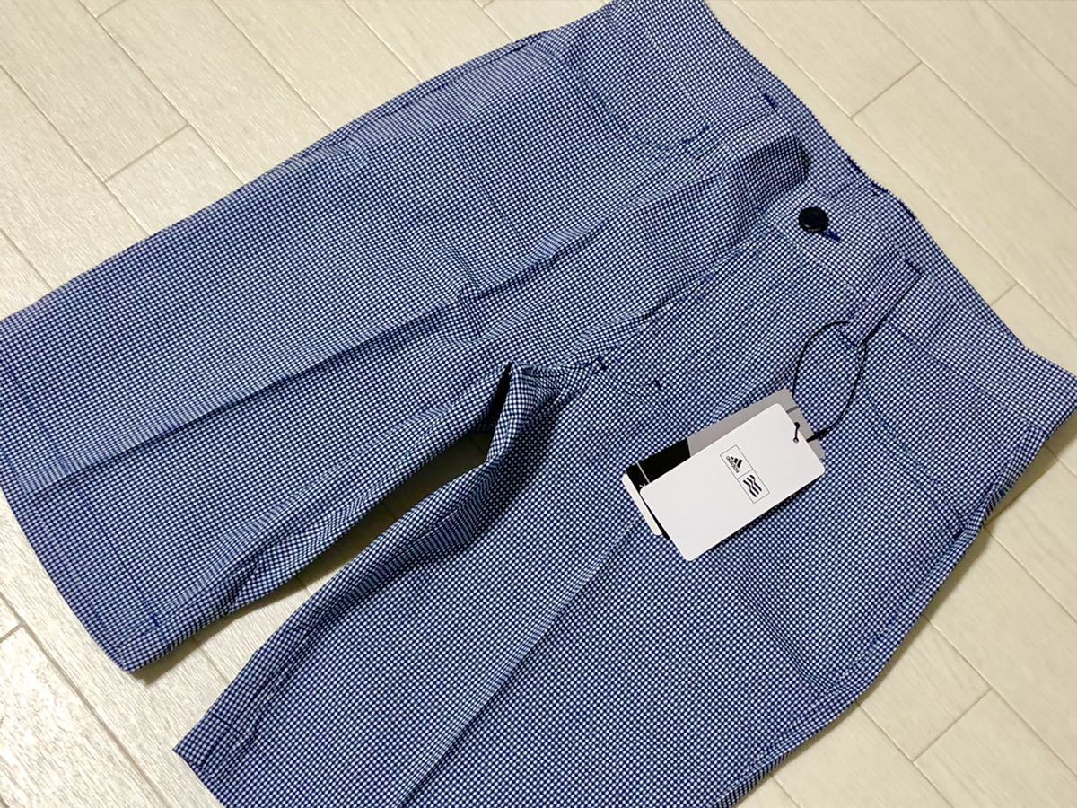 新品★アディダス ゴルフ ギンガムチェック柄 ストレッチ ハーフパンツ/ネイビー/サイズL/送料198円